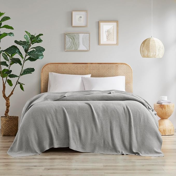 INK+IVY Bree Knit All Season Blanket Lightweight for Summer, King, Grey | Ultra Soft, Acrylic, Breathable Fabric for Bed or Couch, OEKO-TEX Certified