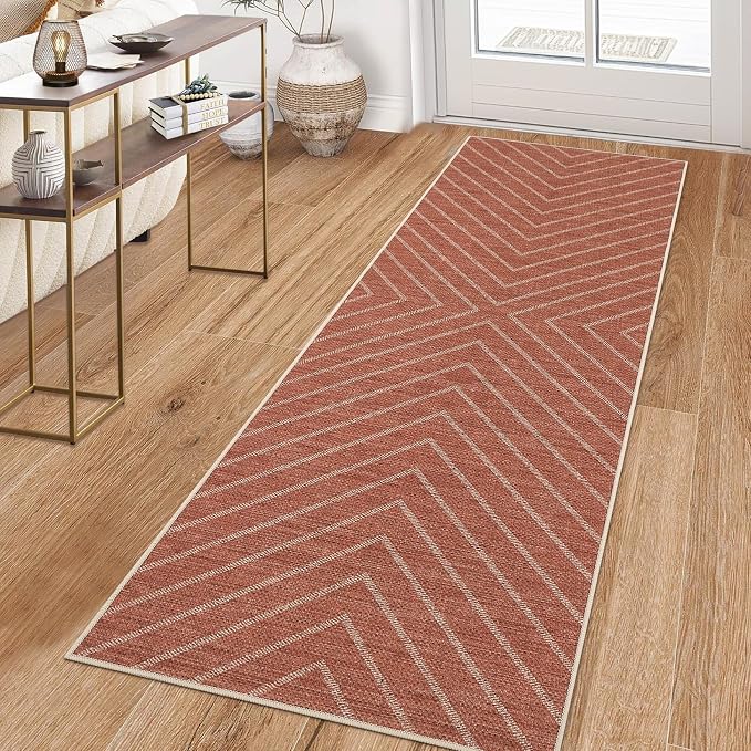 Garvee Easy Jute 2x6 Washable Kitchen Runner Rug, Non Slip Striped Rugs for Entryway Hallway, Indoor Outdoor Rug Farmhouse Modern Carpet Door Mat for Porch Bedroom Laundry Room 2'x6' Terracotta