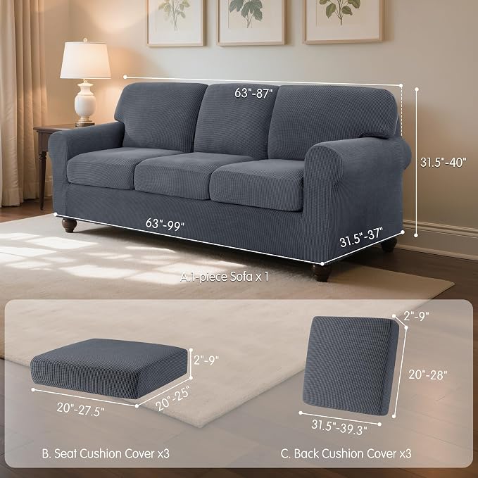 SUBRTEX 7 Pieces Stretch Sofa Slipcover Sets Couch Cover Sets Backrest Cushion Covers Furniture Protector Collection Set for Oversize Sofa Loveseat Chair Slip Covers(Large, Gray)