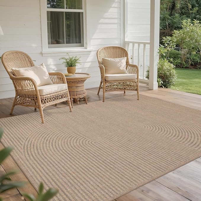 Easy Jute Rug for Pet Homes: 5x7 Outdoor Rug - Swirl Curved Pattern | Washable Design Cuts Your Cleaning Time by 75% and Maintain Shape and Texture after 50 Washes