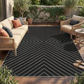 Garvee Easy Jute Rug 4x6 Entryway Rug, Stain Resistant Indoor Outdoor Area Rugs for Patio Low Pile Thin Non Shedding Pet Friendly Carpet for Office Striped Minimalism Area Rug 4'x6' Black