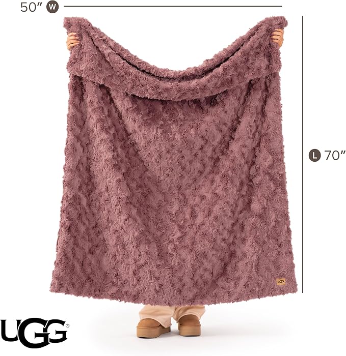 UGG Adalee Throw Blanket, Faux Fur Blanket, 50" x 70", Red Gooseberry | Sculpted Faux Fur, Lightweight, Cozy Warm & Ultra Plush, Hypoallergenic, Bedroom & Living Room Décor, Machine Washable