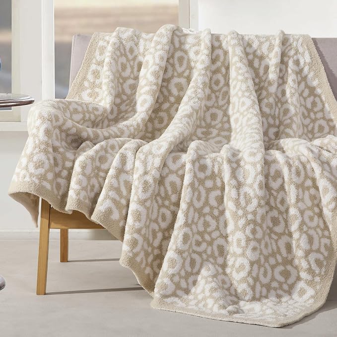 Elegant Comfort Leopard Throw Blanket, Beige Super Soft Cozy Fluffy Warm Throw Blankets for Couch, Sofa, Chair, Bed, Camping, Picnic, Travel Lightweight Bed Blanket (50" x 70")