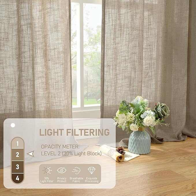 LAMIT Semi Sheer Linen Curtains 45 Inches Long, Light Filtering Panels Bronze - Image 5