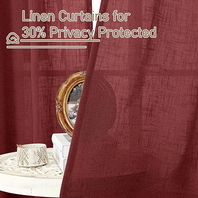LAMIT Semi Sheer Linen Curtains 54 Inches Long - Image 6