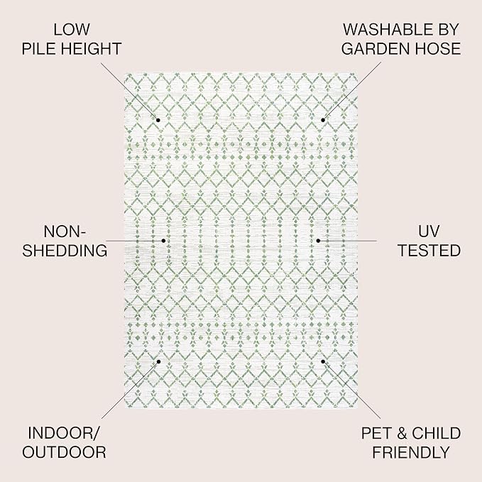 JONATHAN Y Moroccan Geometric Indoor Outdoor Area Rug 8X10 Green/Ivory, Ourika Textured Weave for Backyard, Patio, Porch, Easy-Cleaning, High Traffic, Pet-Friendly, Non-Shedding (SMB108R-8)