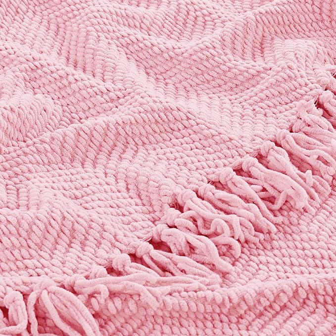 Home Soft Things Pink Throw Blanket Knitted Tweed Throw 60'' x 80'', Candy Pink, Super Soft Cozy Warm Comfortable Breathable Throw for Living Room Chair Couch Bed Sofa Bedroom Décor