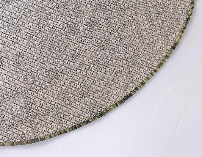 Unique Loom Outdoor Trellis Collection Area Rug - Tribal Trellis (7' 10" Round, Green/ Natural)