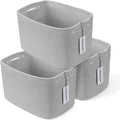 XUANGUO Woven Cotton Rope Storage Baskets 15x10x9.3" 3 Pack Grey | Decorative rectangular storage baskets for shelves and closets; storage bins organize clothes, toys, books and nursery items.