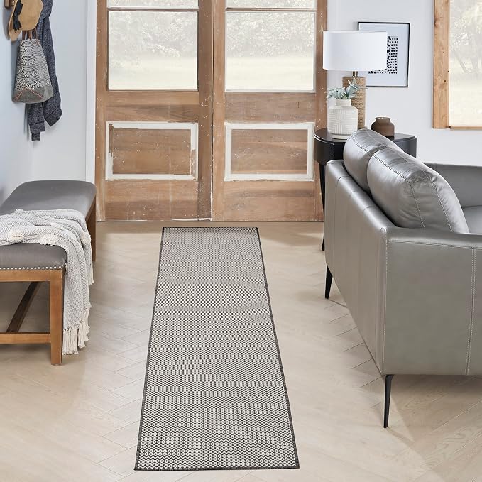 Nourison Home Courtyard Ivory Charcoal 2'2" x 10' Area Rug - Easy Clean, Non Shedding, Bed Room, Living Room, Dining Room, Kitchen (10' Runner)