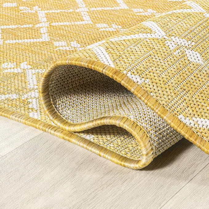 JONATHAN Y Moroccan Geometric Indoor Outdoor Area Rug 9X12 Yellow/Cream, Ourika Textured Weave for Backyard, Patio, Porch, Easy-Cleaning, High Traffic, Pet-Friendly, Non-Shedding (SMB108G-9)
