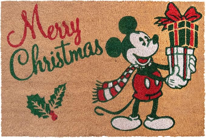 Gertmenian Disney Mickey Mouse Coir Doormat - 2x3 Welcome Mat (2-Pack), Ideal for High Traffic Areas in Front Door, Garage, Entryway - Retro Mickey Home for Christmas, 47321