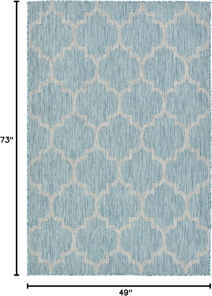 Unique Loom Outdoor Trellis Collection Area Rug (4' 1" x 6' 1" Rectangle, Aquamarine/ Gray)