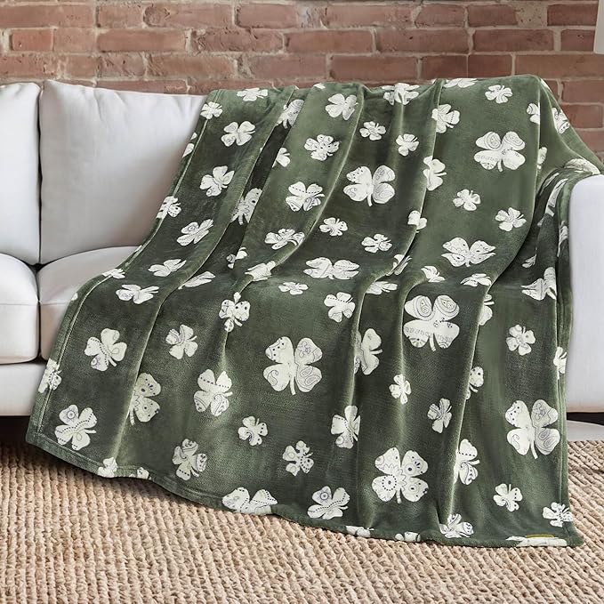 Lucky Brand 50" x 70" Plush Throw Blanket, Clover Green Blanket for Sofa or Bed