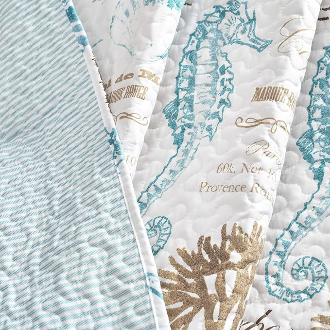 Lush Decor Harbor Life Throw Blanket, 50" W x 60" L, Blue & Taupe - Throw Blankets for Bed - Couch Blanket - Coastal Throw Blanket for Couch