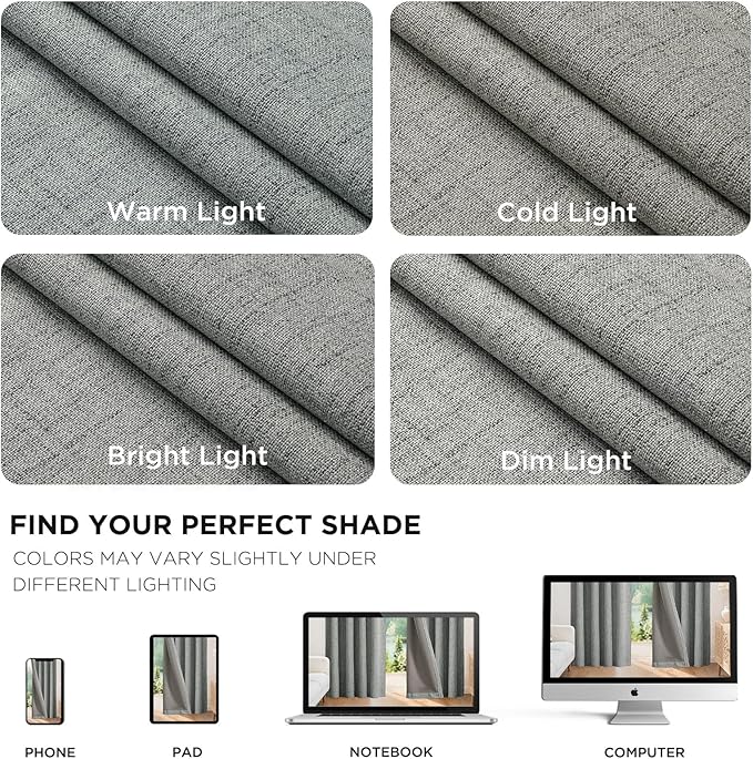 Joydeco Blackout Curtains for Bedroom - 72 Inch Long 100% Light Blocking 2 Panels Light Grey Drapes, Thermal Insulated Room Darkening Curtains, Linen Textured for Living Room, Rod Pocket & Back Tabs