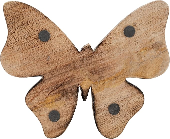 Mango Wood Butterfly Figurine Sculpture – Artful Room Home Decor Accent, for Shelf, Desk, or Console Placement, Glass Mosaic Wings Add Light–Catching Detail – 8", White
