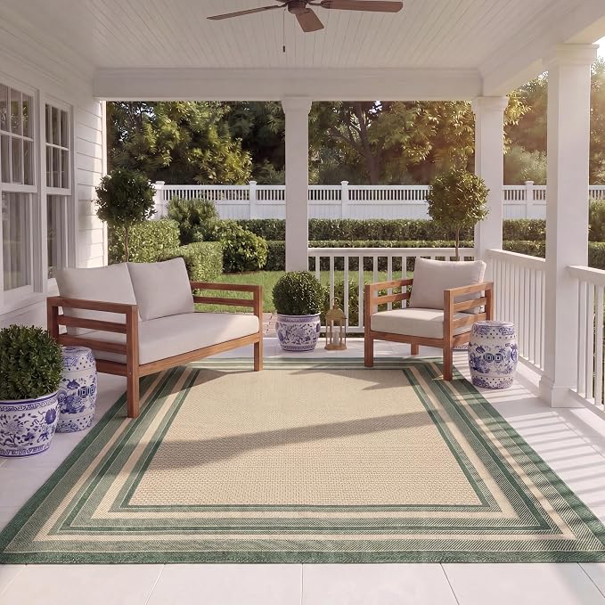 SAFAVIEH Courtyard Area Rug 9x12, Large Beige & Dark Green CY8475-32212