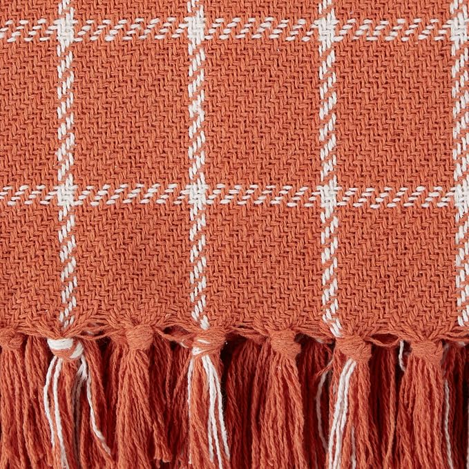 DII Transitional Checked Plaid Woven Throw, 50x60, Spice