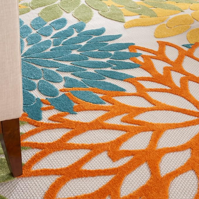 Nourison Home Aloha Turquoise Multicolor 9' x 12' Area Rug - Easy Clean, Non Shedding, Bed Room, Living Room, Dining Room, Kitchen (9' x 12')