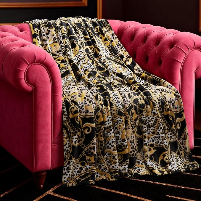 Baby Phat Oversized Plush Throw Blanket, Leopard with Chains, 60" x 70"