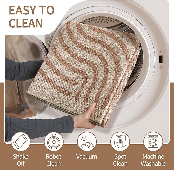 Easy Jute 8x10 Brown Outdoor Patio Rug Machine Washable Boho Carpet