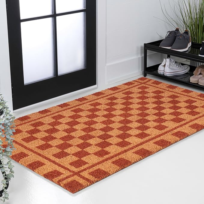 JONATHAN Y Natural Coir Indoor/Outdoor Area Rug 3X4 Natural/Red, Peater Classic Casual Commerical Doormat Ideal for Door Entrance, Patio, Porch, Backyard, Garages NRF109A-34