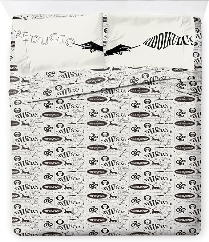 Harry Potter Queen Comforter Set 7 Piece Soft Fantasy Bedding, Blue | Deathly Hallows, Bed in a Bag, Comforter Sheets Shams Pillowcases, Official Product, Soft Microfiber, Machine Washable, Gift