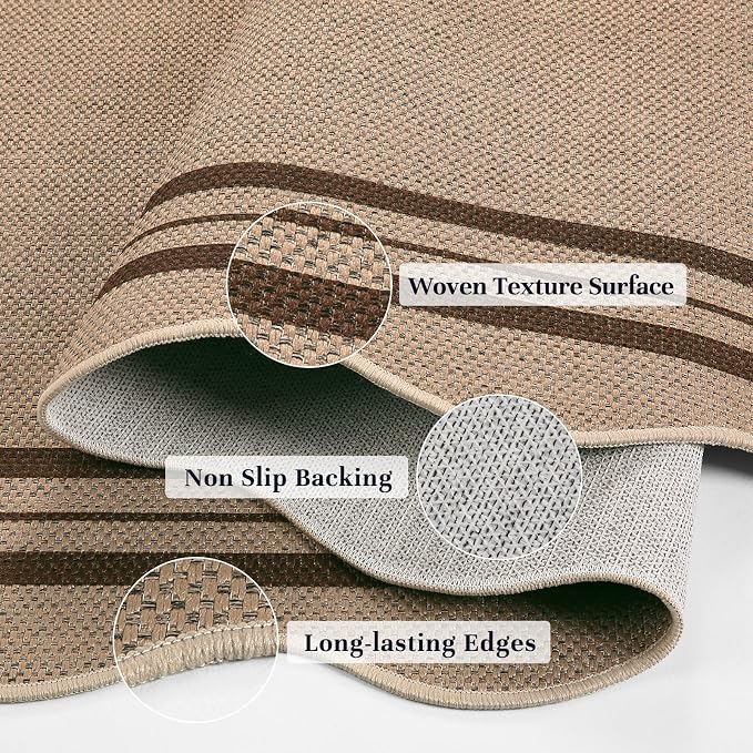 EDIMENS Scalloped Easy Jute 3x5 Outdoor Rug, Washable Non-Slip Geometric Tan Rugs for Entryway, Indoor Outdoor Farmhouse Rug Modern Carpet Door Mat Area Rug for Patio Living Room Porch Kitchen