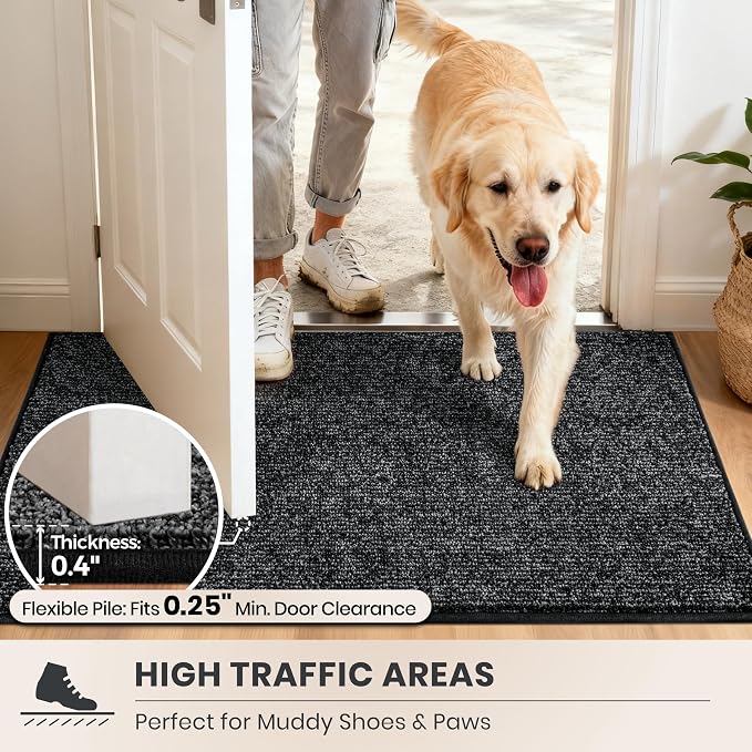 PURRUGS Dirt Trapping Door Mat 34" x 59", Non-Slip Machine Washable Entry Rug, Entrance Mat, Indoor Front Door Mat, Super Absorbent Entryway Rug for Muddy Shoes & Paws, Heathered Charcoal