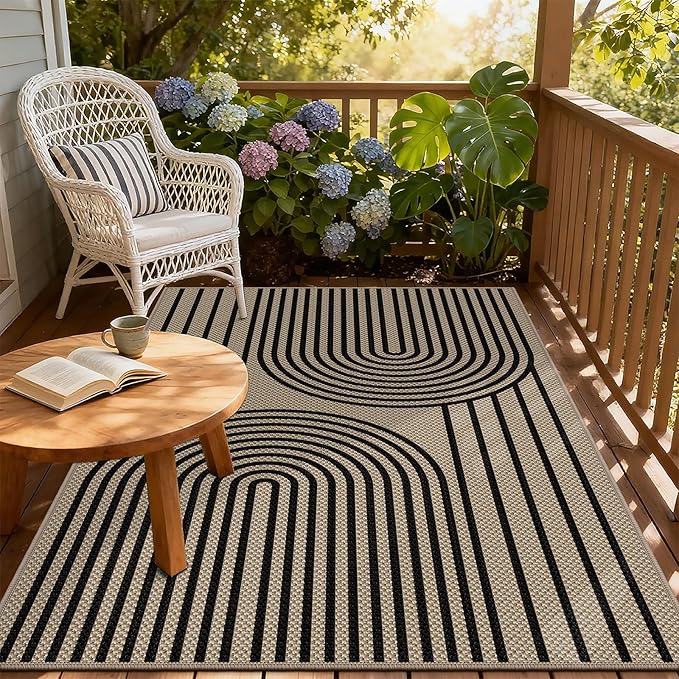 Faux Jute Rugs for Entryway, 3' x 5' Indoor Outdoor Rug, Black Farmhouse Washable Ultra-Thin Non-Slip Area Rug for Foyer, Backdoor, Living Room, Kitchen, Bedroom, Balcony