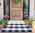Front Door Mat Outdoor 24''x35''Blue and White Buffalo Plaid Area Rug Machine Washable Cotton Woven Layering Doomat for Hello/Welcome Mat Porch，Kitchen,Farmhouse,Entryway,Bedroom
