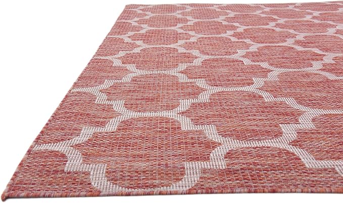 Unique Loom Outdoor Trellis Collection Area Rug (8' x 11' 4" Rectangle, Rust Red/ Ivory)