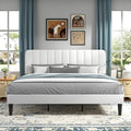 VECELO King Size Bed Frame with Upholstered Headboard, Velvet Platform Bedframe Mattress Foundation, Strong Wood Slat Support, No Box Spring Needed,White