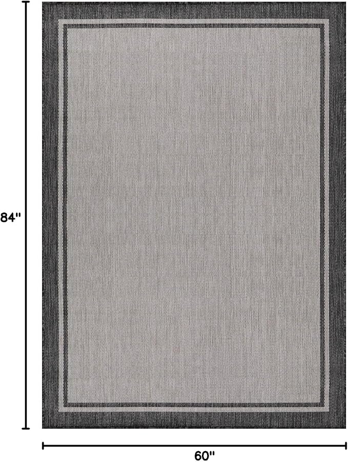 CAMILSON Indoor Outdoor Rug, 5x7 Bordered Gray Modern Area Rugs for Indoor and Outdoor Patios, Kitchen and Hallway Mats, Washable Porch Deck Outside Carpet (Bordered Grey, 5 x 7)