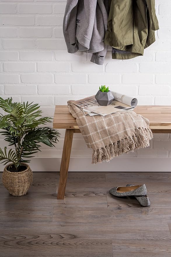 DII Transitional Checked Plaid Woven Throw, 50x60, Stone