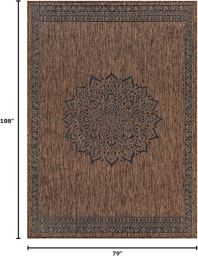 CAMILSON Outdoor Rug 6x9 Medallion Gold Modern Area Rugs for Indoor and Outdoor Patios Kitchen and Hallway Mats Washable Porch Deck Outside Carpet (Medallion Gold 6 x 9)