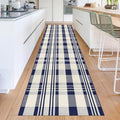 Buffalo Plaid Runner Rug 3x10 Feet Navy and Off White Hallway Runner Rug Cotton Woven Rug Farmhouse Checkered Rug Washable Runners for Entryway Kitchen Bedroom Living Room