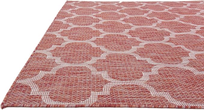 Unique Loom Outdoor Trellis Collection Area Rug (6' 1" x 9' Rectangle, Rust Red/ Ivory)