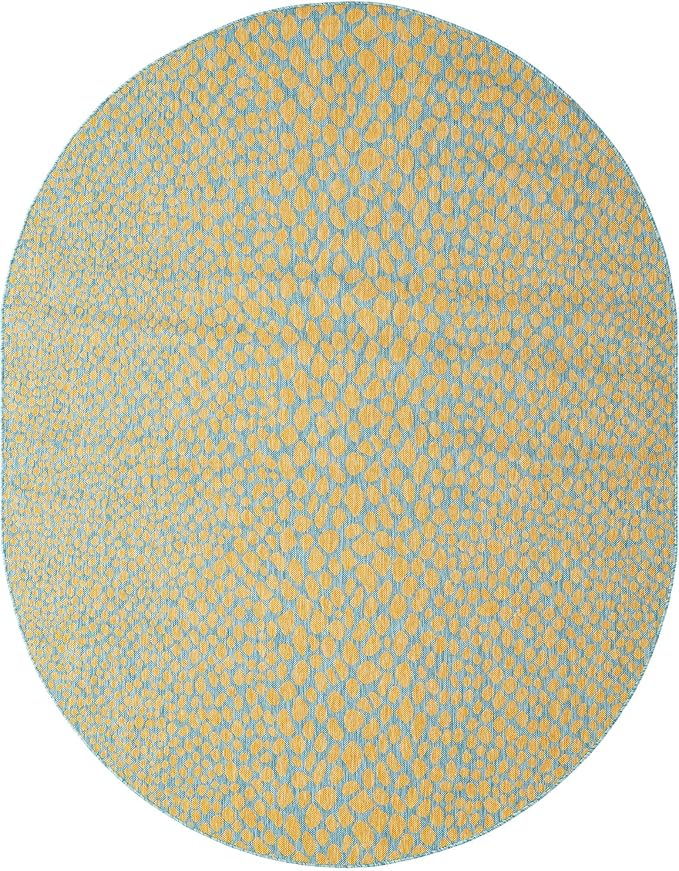 Unique Loom Jill Zarin Jill Zarin Outdoor Collection Area Rug - Cape Town (7' 10" x 10' Oval, Yellow and Aqua/Light Blue)