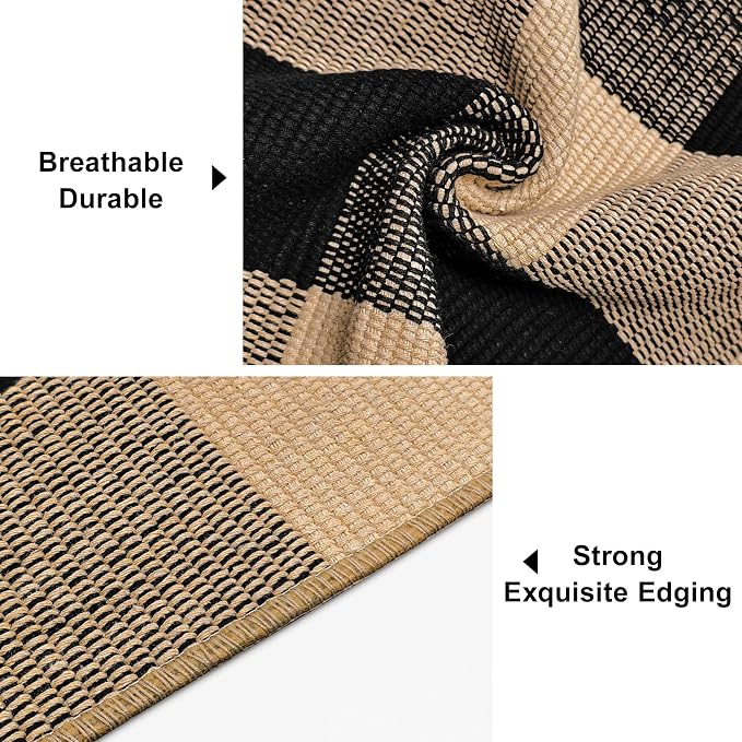 Buffalo Plaid Rug 2x3 Brown and Black Checkered Rug Grid Indoor Outdoor Doormat Porch Layering Carpet Cotton Woven Washable Area Mat for Patio Entryway Farmhouse Decor