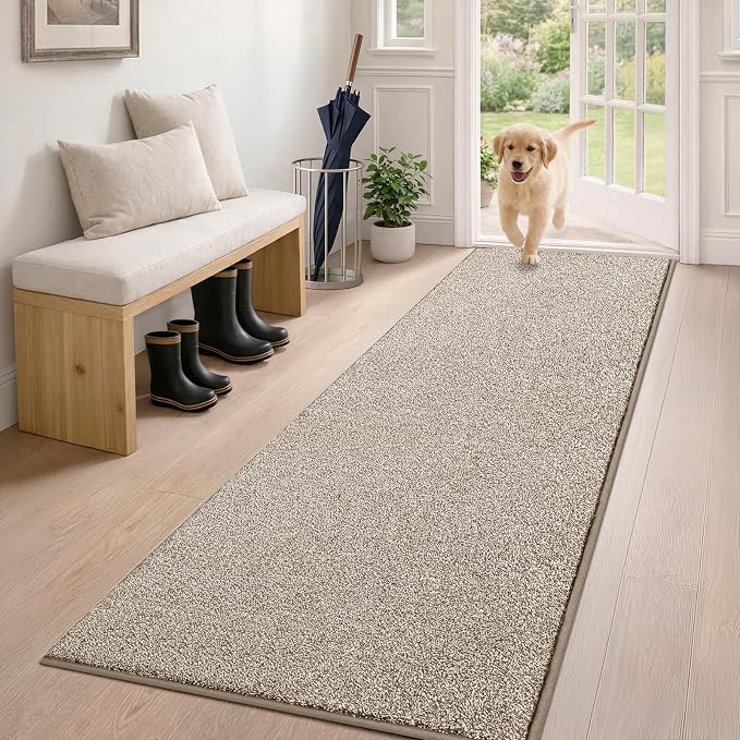 PURRUGS Dirt Trapping Door Mat 24" x 59", Non-Slip Machine Washable Entryway Rug, Dog Doormat, Indoor Front Door Mat, Super Absorbent Entry Rug for Muddy Shoes & Paws, Taupe