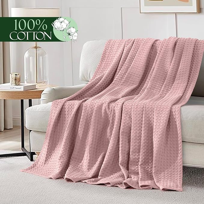 Elegant Comfort Premium 100% Cotton Waffle Blanket - Lightweight Breathable Waffle Weave Bed Blanket - Soft and Warm All Season Blanket for Couch, Sofa and Bed, King Size 90x108 Inches, Dusty Rose
