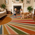 Washable Sun Easy Jute Rug, 5x7 Rainbow Sun Modern Boho Retro Outdoor Indoor Patio Large Area Rugs, Woven Ultra Thin Non Slip Carpet Mat for Living Dining Room Bedroom Classroom Kids Nursery Play Room