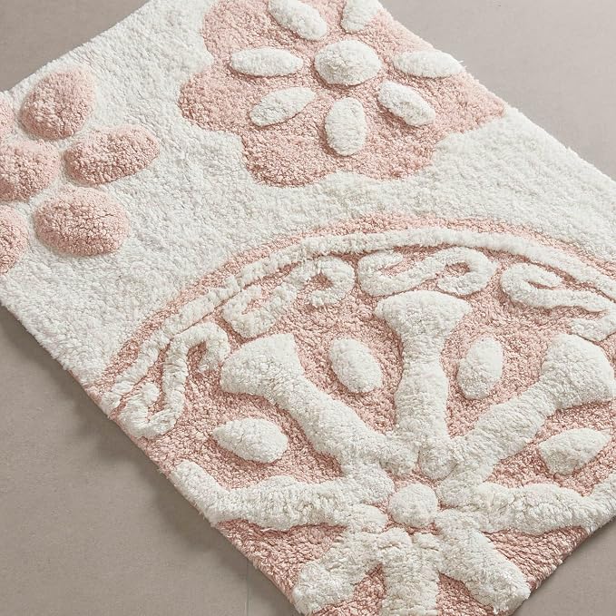 Madison Park Casablanca Tufted Cotton Bath Rug Non-Slip, 20 x 30, Pink | Luxurious Plush Bath Mat, Quick Dry, Soft, Machine Washable, Floral Pattern, Absorbent, Plush, OEKO-TEX, for Bathroom
