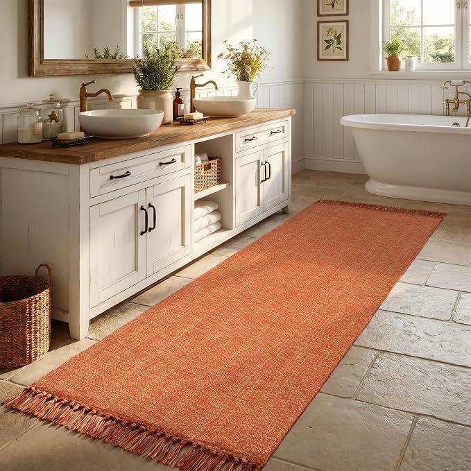 Collive 2.6' x 8' Kitchen Runner Rug, Modern Farmhouse Runners for Hallway Washable Bathroom Mat, Terracotta Woven Entry Hall Carpet for Indoor Front Door Porch Fall Decor