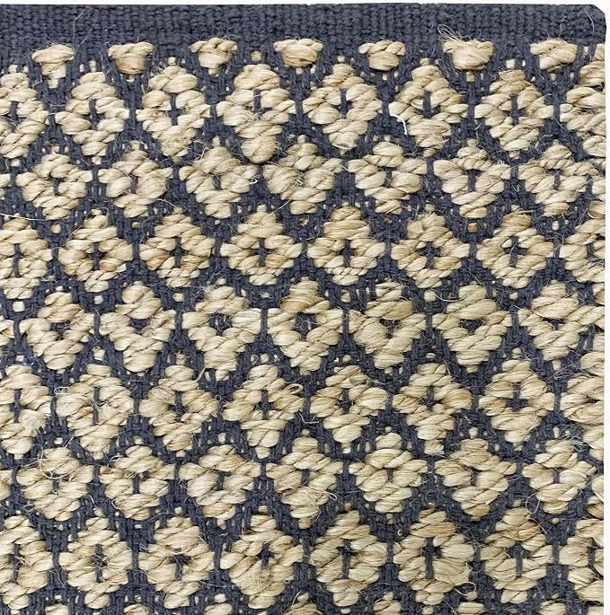 THE BEER VALLEY Jute Cotton Dimond Kitchen Rug 2x3 Feet - Natural Grey | Small Neutral Area Door mat for Entryway, Easy Clean Outdoor Indoor Boho Entry Rugs