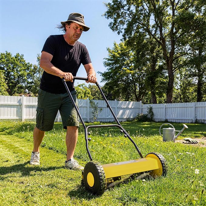 GarveeHome 16-Inch, 5-Blade Quiet Eco-Friendly Hand Push Reel Lawn Mower | Adjustable Cutting Height, Lightweight & Compact, Easy Assembly, Ideal for Small to Medium Yards – Red | 16 inches