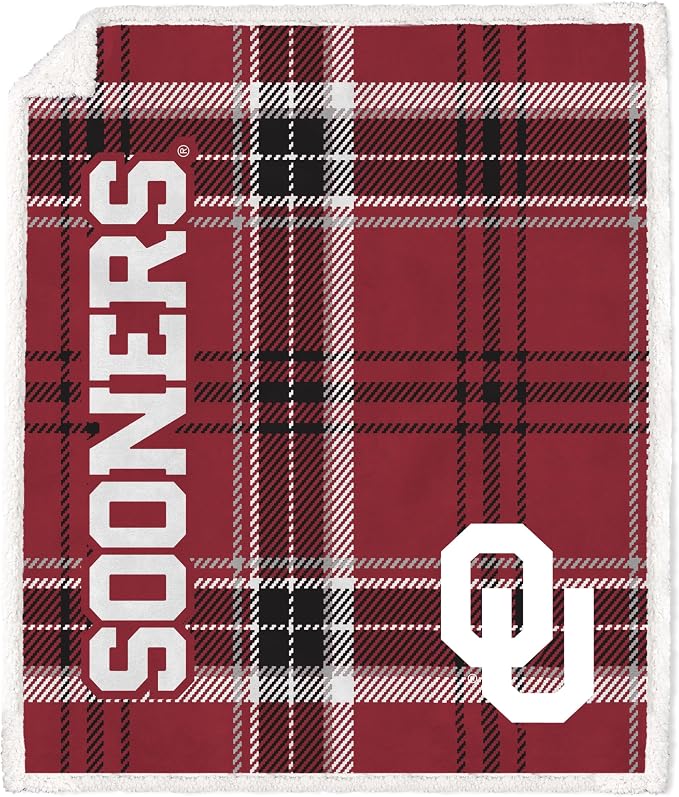 NCAA Oklahoma Sooners Playmaker Plaid Ultra Cozy Sherpa Throw