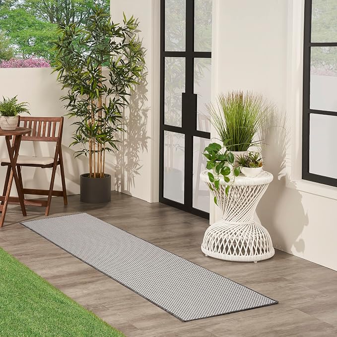 Nourison Home Courtyard Ivory Charcoal 2'2" x 10' Area Rug - Easy Clean, Non Shedding, Bed Room, Living Room, Dining Room, Kitchen (10' Runner)